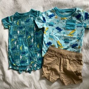 Dinosaur romper and shorts and top set- sold together